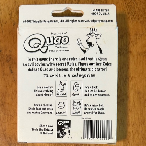Quao (Pronounced Cow) The Ultimate Dictatorship Card Game. - Picture 2 of 6